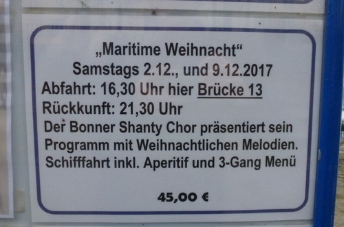 2017: Ankündigung der Ausflugsfahrt "Maritime Werihnacht" (Foto: Manfred Weiler)